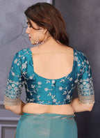 Vellora Sea Green Fandy Satin Embroidery Work Saree - Distacart