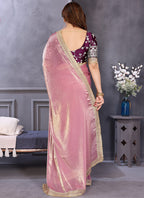 Vellora Pink Fandy Satin Designer Embroidery Work Saree - Distacart