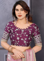 Vellora Pink Fandy Satin Designer Embroidery Work Saree - Distacart