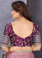 Vellora Pink Fandy Satin Designer Embroidery Work Saree - Distacart