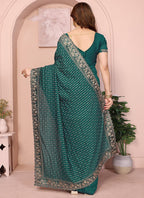 Vellora Green Vichitra Zari Embroidery Work Saree - Distacart