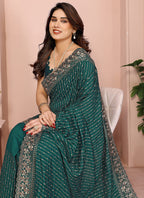 Vellora Green Vichitra Zari Embroidery Work Saree - Distacart