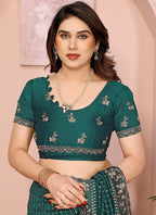 Vellora Green Vichitra Zari Embroidery Work Saree - Distacart