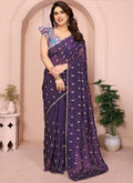 Vellora Violet Crunchy Cruss Festival Wear Embroidery Work Saree - Distacart