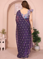 Vellora Violet Crunchy Cruss Festival Wear Embroidery Work Saree - Distacart