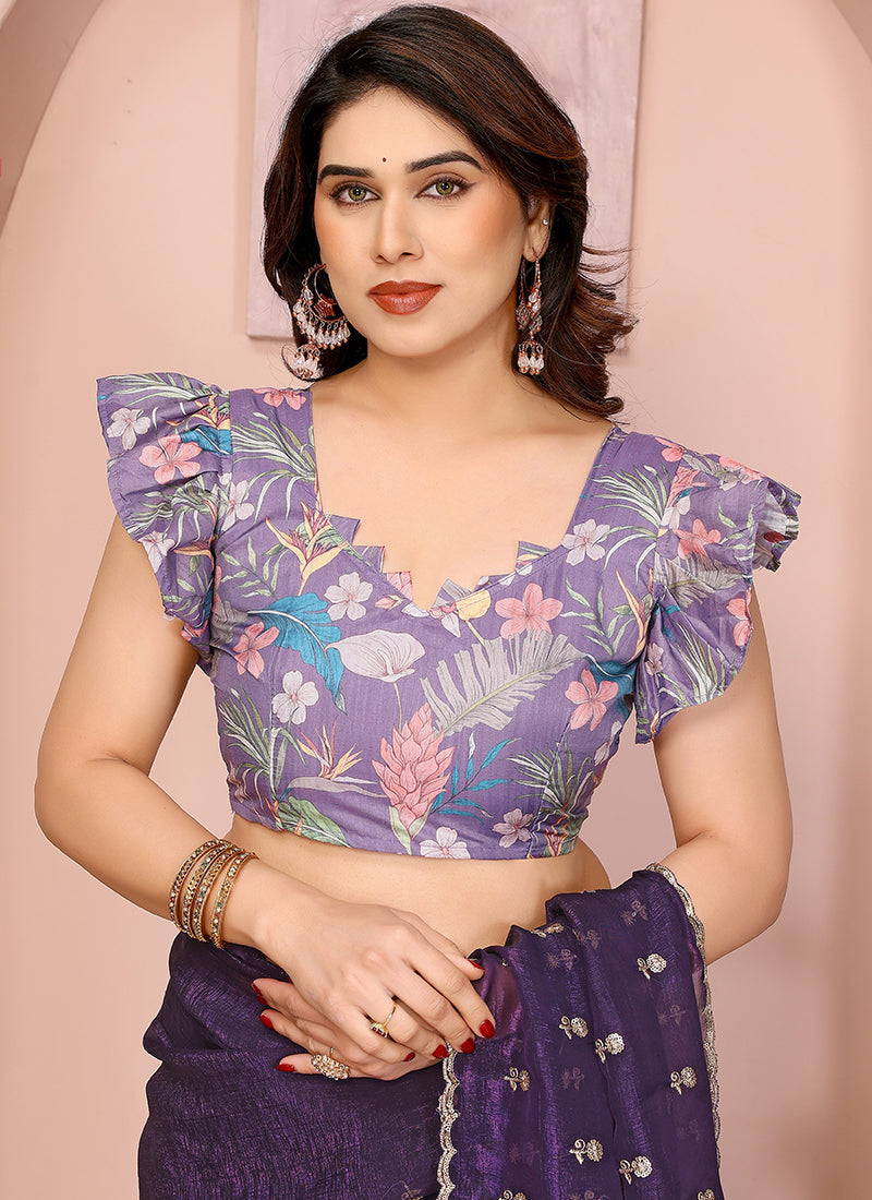 Vellora Violet Crunchy Cruss Festival Wear Embroidery Work Saree - Distacart