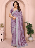 Vellora Dusty Pink Vichitra Embroidery Work Designer Saree - Distacart