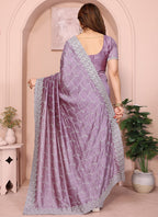 Vellora Dusty Pink Vichitra Embroidery Work Designer Saree - Distacart