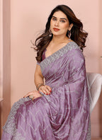 Vellora Dusty Pink Vichitra Embroidery Work Designer Saree - Distacart