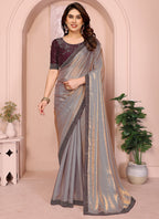 Vellora Grey Fandy Satin Border Work Festival Wear Saree - Distacart