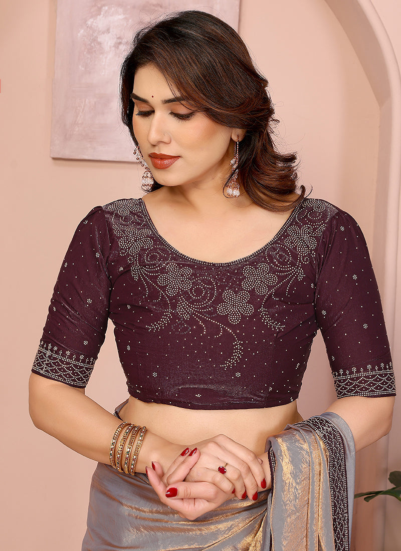 Vellora Grey Fandy Satin Border Work Festival Wear Saree - Distacart