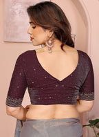 Vellora Grey Fandy Satin Border Work Festival Wear Saree - Distacart