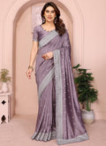 Vellora Lavender Vichitra Embroidery Work Festival Wear Saree - Distacart