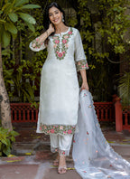 Vellora Silk Blend White Casual Wear Embroidery Work Readymade Salwar Suit - Distacart