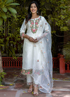 Vellora Silk Blend White Casual Wear Embroidery Work Readymade Salwar Suit - Distacart