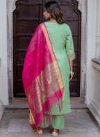 Vellora Cotton Blend Pista Casual Wear Foil Print Work Readymade Salwar Suit - Distacart