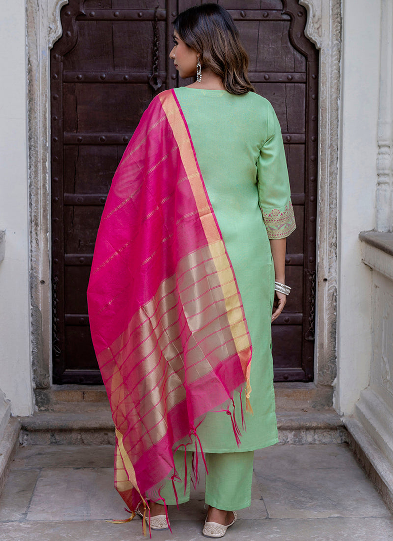 Vellora Cotton Blend Pista Casual Wear Foil Print Work Readymade Salwar Suit - Distacart