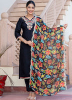 Vellora Silk Blend Black Casual Wear Embroidery Work Readymade Salwar Suit - Distacart