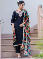 Vellora Silk Blend Black Casual Wear Embroidery Work Readymade Salwar Suit - Distacart