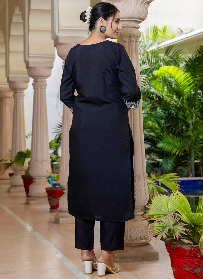Vellora Silk Blend Black Casual Wear Embroidery Work Readymade Salwar Suit - Distacart