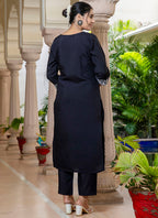 Vellora Silk Blend Black Casual Wear Embroidery Work Readymade Salwar Suit - Distacart