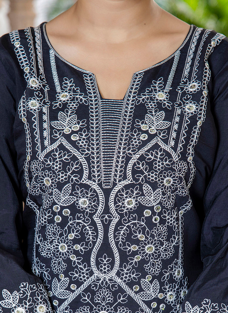 Vellora Silk Blend Black Casual Wear Embroidery Work Readymade Salwar Suit - Distacart