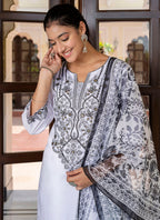 Vellora Silk Blend White Casual Wear Embroidery Work Readymade Salwar Suit - Distacart