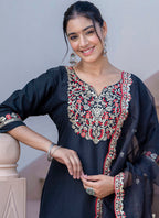 Vellora Silk Blend Black Casual Wear Embroidery Work Readymade Salwar Suit - Distacart