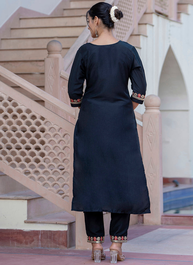 Vellora Silk Blend Black Casual Wear Embroidery Work Readymade Salwar Suit - Distacart