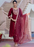 Vellora Silk Blend Maroon Casual Wear Embroidery Work Readymade Salwar Suit - Distacart