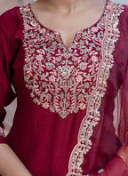 Vellora Silk Blend Maroon Casual Wear Embroidery Work Readymade Salwar Suit - Distacart