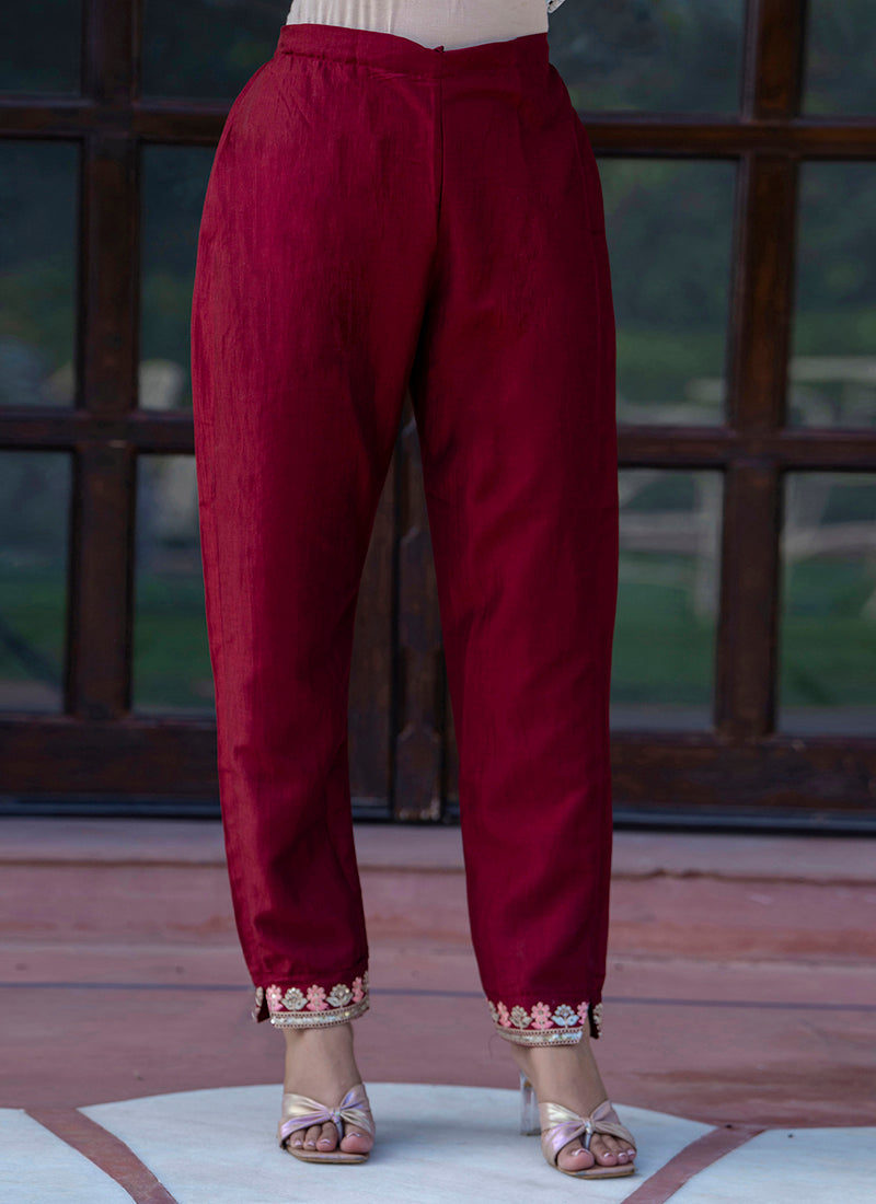 Vellora Silk Blend Maroon Casual Wear Embroidery Work Readymade Salwar Suit - Distacart