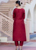 Vellora Silk Blend Maroon Casual Wear Embroidery Work Readymade Salwar Suit - Distacart