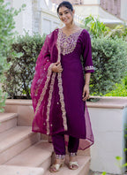 Vellora Silk Blend Magneta Casual Wear Embroidery Work Readymade Salwar Suit - Distacart