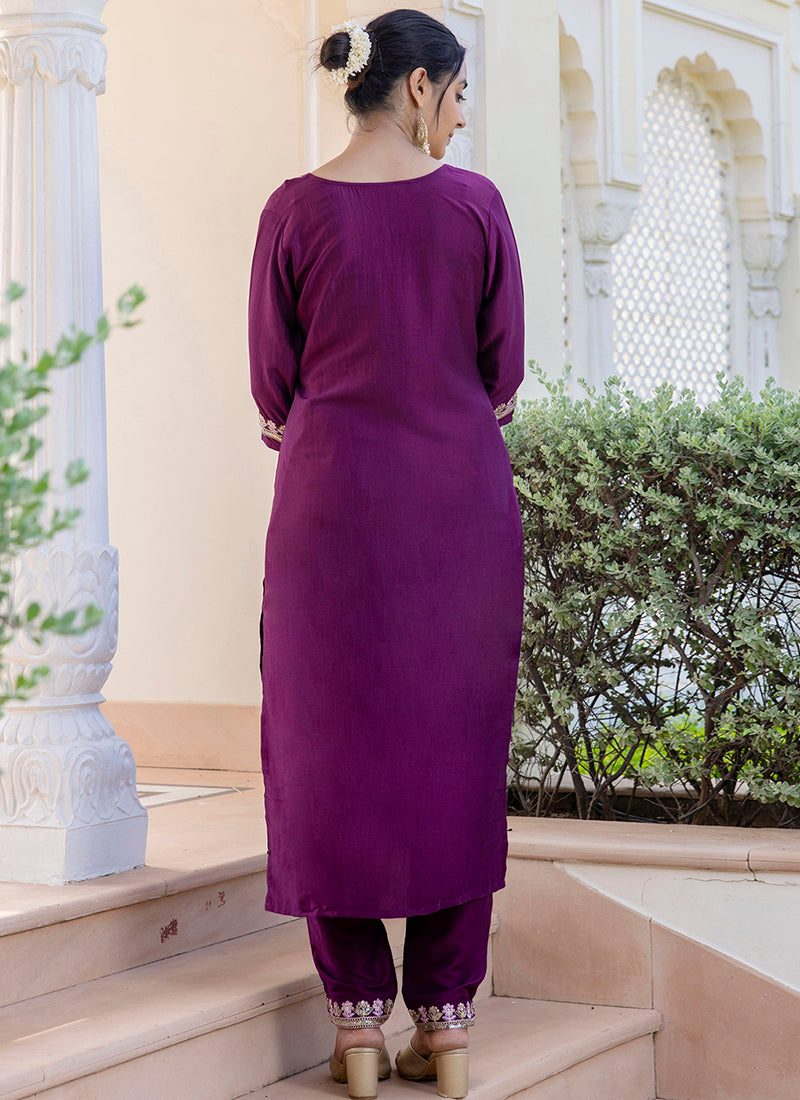 Vellora Silk Blend Magneta Casual Wear Embroidery Work Readymade Salwar Suit - Distacart