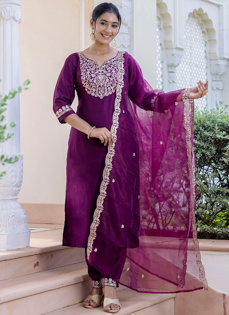 Vellora Silk Blend Magneta Casual Wear Embroidery Work Readymade Salwar Suit - Distacart