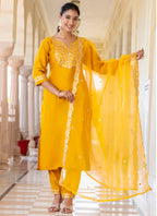 Vellora Silk Blend Mustard Casual Wear Embroidery Work Readymade Salwar Suit - Distacart