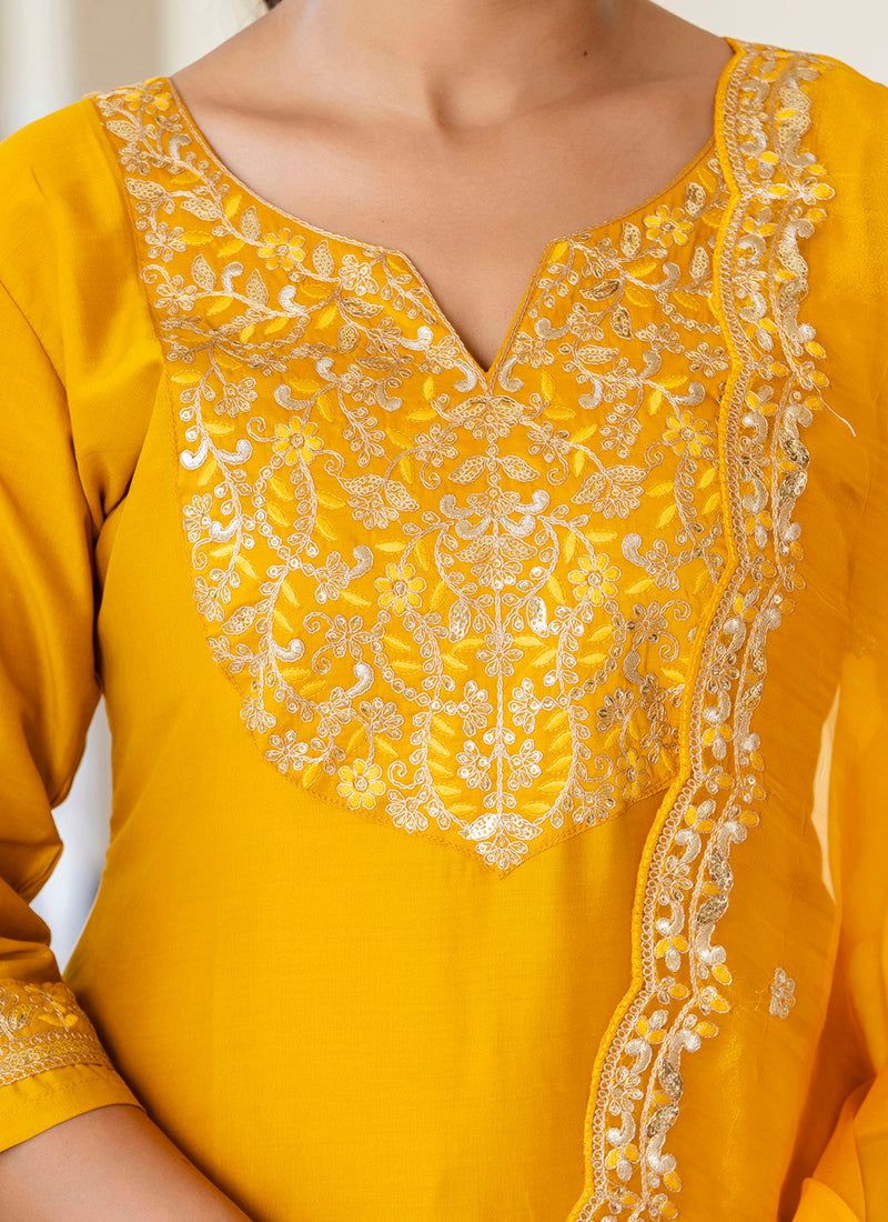 Vellora Silk Blend Mustard Casual Wear Embroidery Work Readymade Salwar Suit - Distacart
