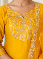 Vellora Silk Blend Mustard Casual Wear Embroidery Work Readymade Salwar Suit - Distacart
