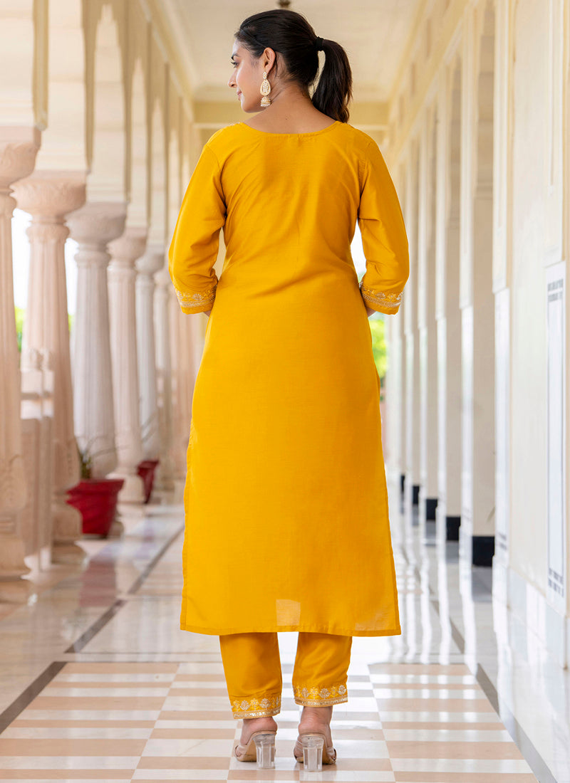 Vellora Silk Blend Mustard Casual Wear Embroidery Work Readymade Salwar Suit - Distacart