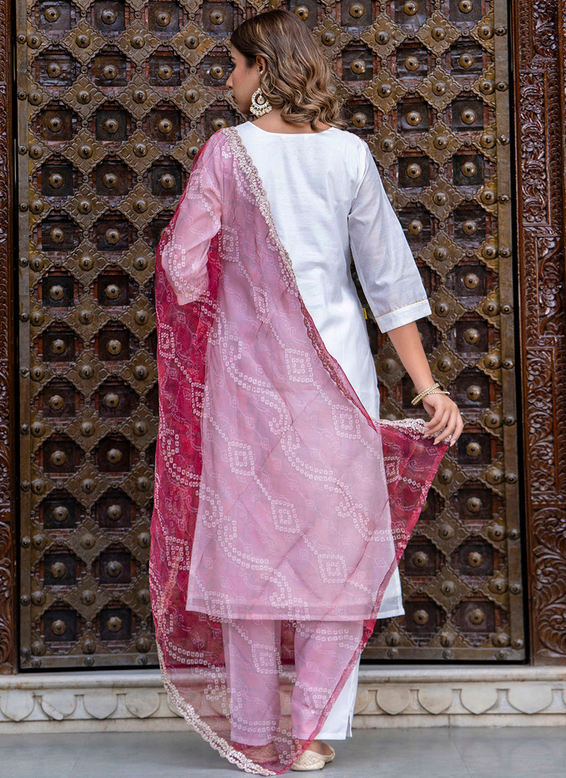Vellora Chanderi Silk White Casual Wear Embroidery Work Readymade Salwar Suit - Distacart