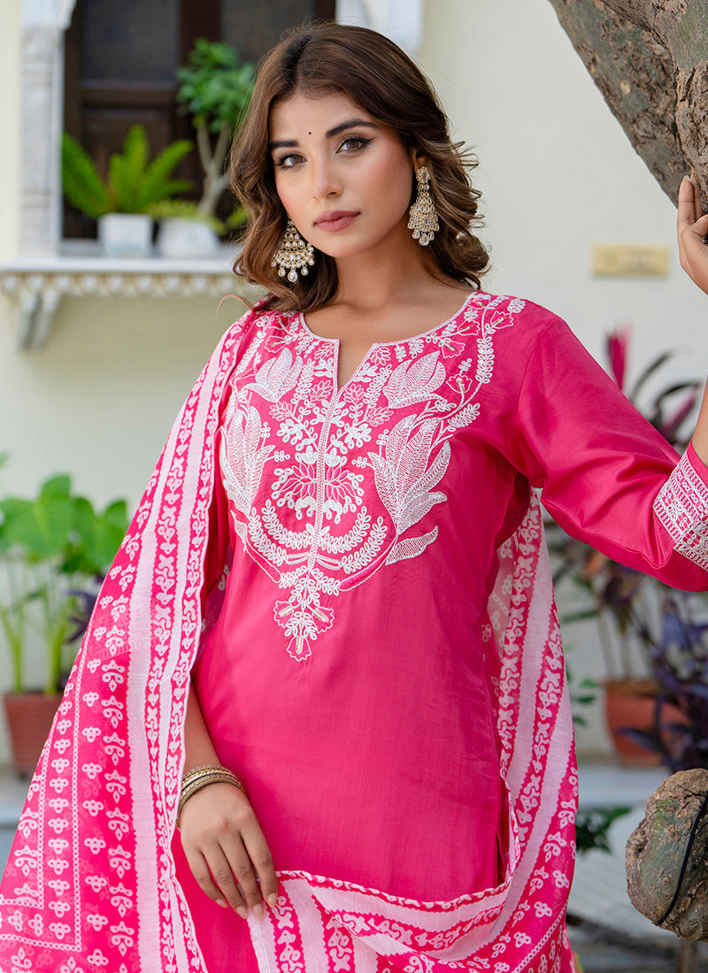 Vellora Silk Blend Pink Casual Wear Embroidery Work Readymade Salwar Suit - Distacart