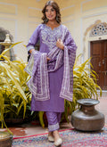 Vellora Silk Blend Lavender Casual Wear Embroidery Work Readymade Salwar Suit - Distacart