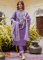 Vellora Silk Blend Lavender Casual Wear Embroidery Work Readymade Salwar Suit - Distacart