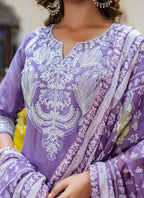Vellora Silk Blend Lavender Casual Wear Embroidery Work Readymade Salwar Suit - Distacart