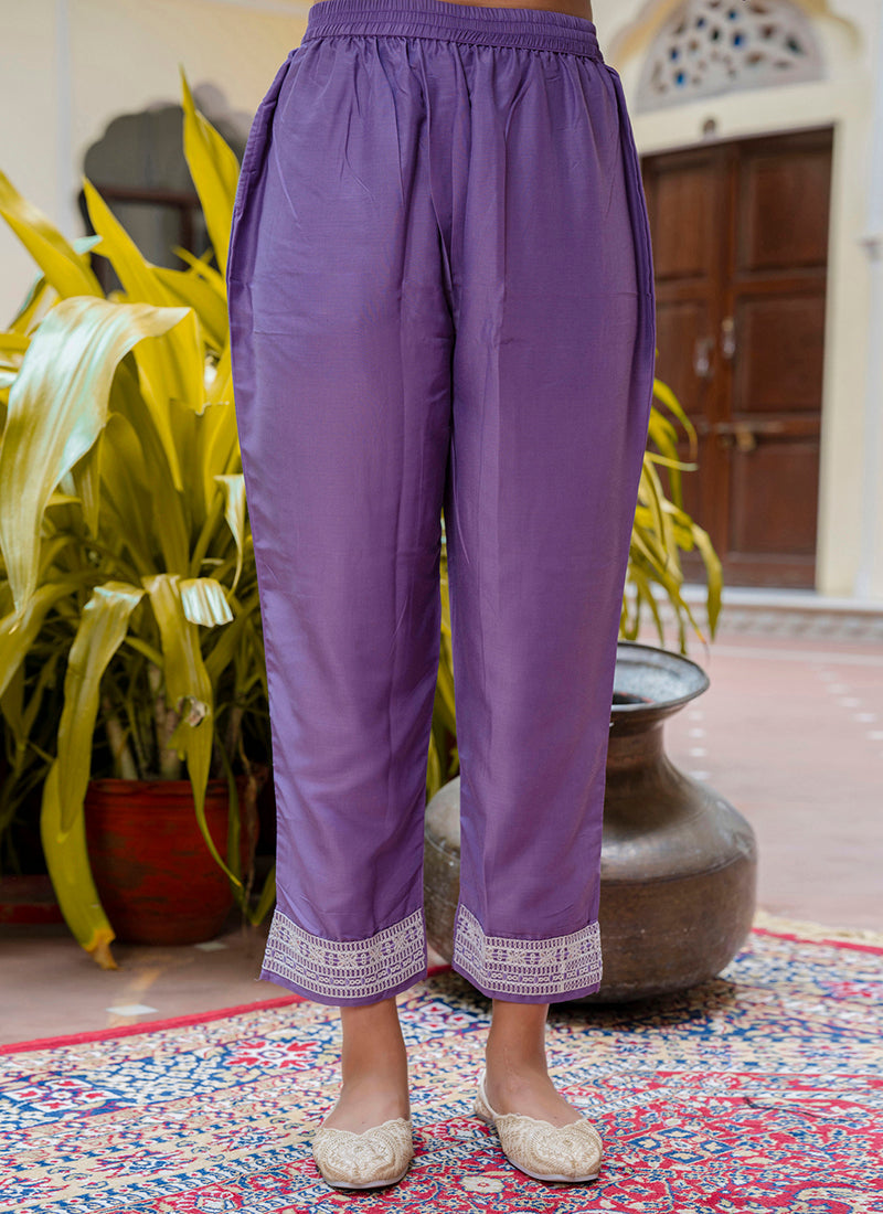 Vellora Silk Blend Lavender Casual Wear Embroidery Work Readymade Salwar Suit - Distacart