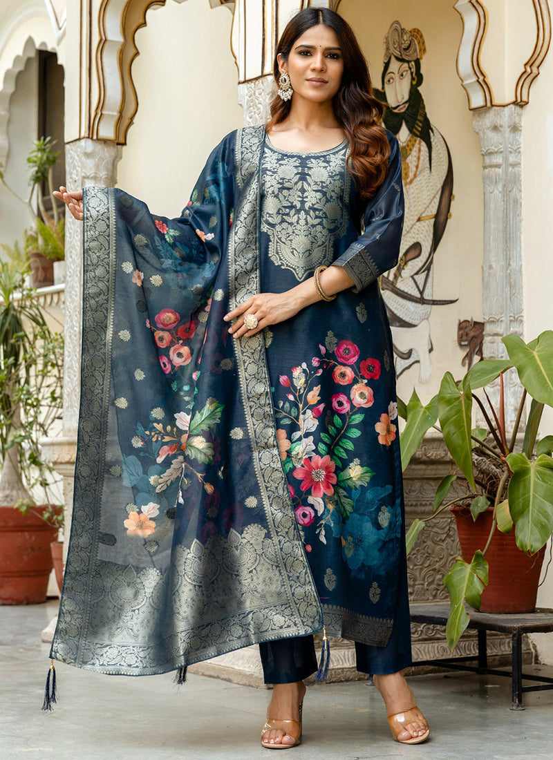 Vellora Viscose Navy Blue Festival Wear Digital Print Work Readymade Salwar Suit - Distacart