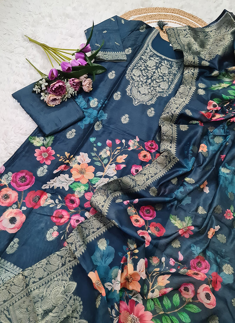Vellora Viscose Navy Blue Festival Wear Digital Print Work Readymade Salwar Suit - Distacart