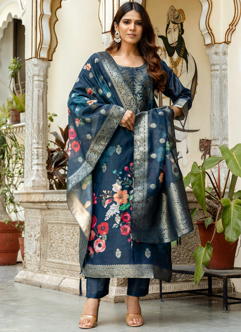 Vellora Viscose Navy Blue Festival Wear Digital Print Work Readymade Salwar Suit - Distacart