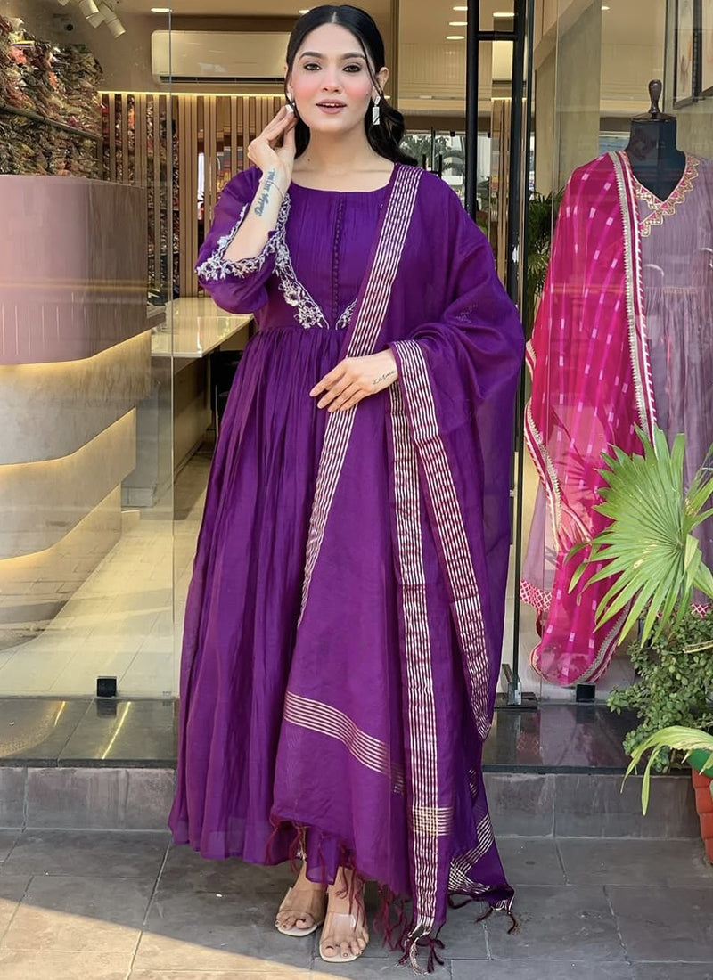 Vellora Viscose Purple Festival Wear Embroidered Work Readymade Salwar Suit - Distacart